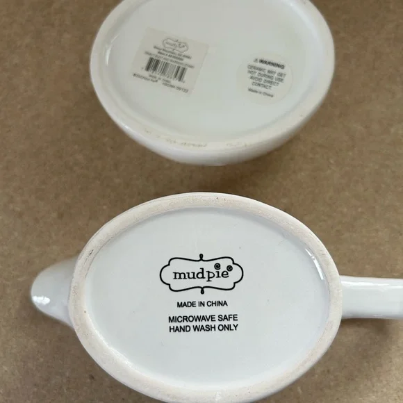 Mud Pie White Ceramic Gravy Boat with Warmer - Picture 5 of 8